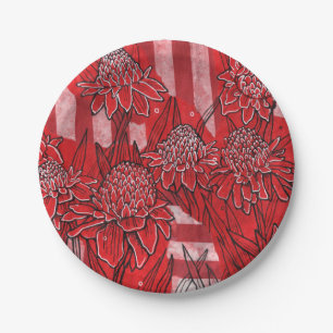 Plato De Papel Lirio de jengibre de antorcha, flores rojas arte t