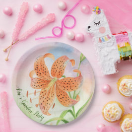 Plato De Papel Lirio de Tigre Botánico Elegante Personalizado