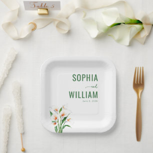 Plato De Papel Lirios Calla Verdes Elegantes