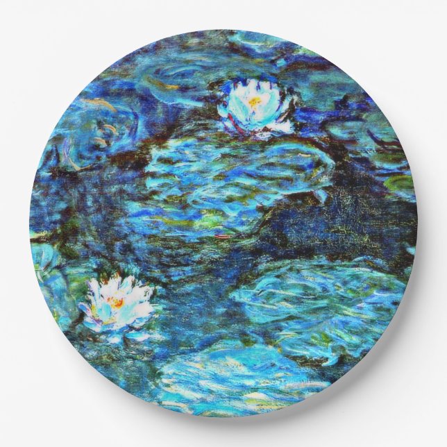 Plato De Papel Lirios de agua azules de Monet (Anverso)