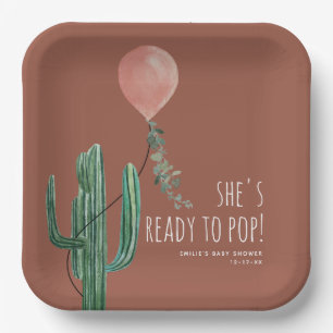 Plato De Papel Listo para abrir un globo rosa Cactus Chica Terrac