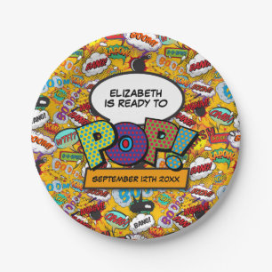 Plato De Papel Listo Para Divertirse Cumpleaños en Estilo de Cómi