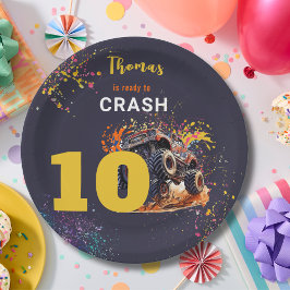 Plato De Papel Listo para estrellar camión monstruo cumpleaños os