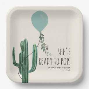 Plato De Papel Listo para mostrar el Cactus Boy de globo azul Bab