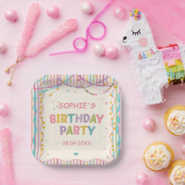 Plato De Papel Listones Cinta Mágico Cumpleaños Colorido