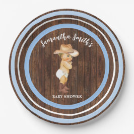 Plato De Papel Little Baby Cowboy Western Blue Baby Shower