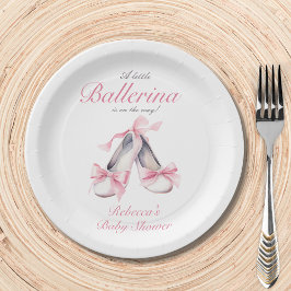 Plato De Papel Little Ballerina Pink Bow Chica Baby Shower