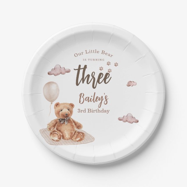 Plato De Papel Little Bear Any Age Birthday (Anverso)