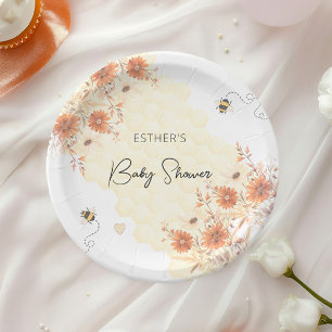 Plato De Papel Little Bee Honey Boho Wildflower Baby Shower