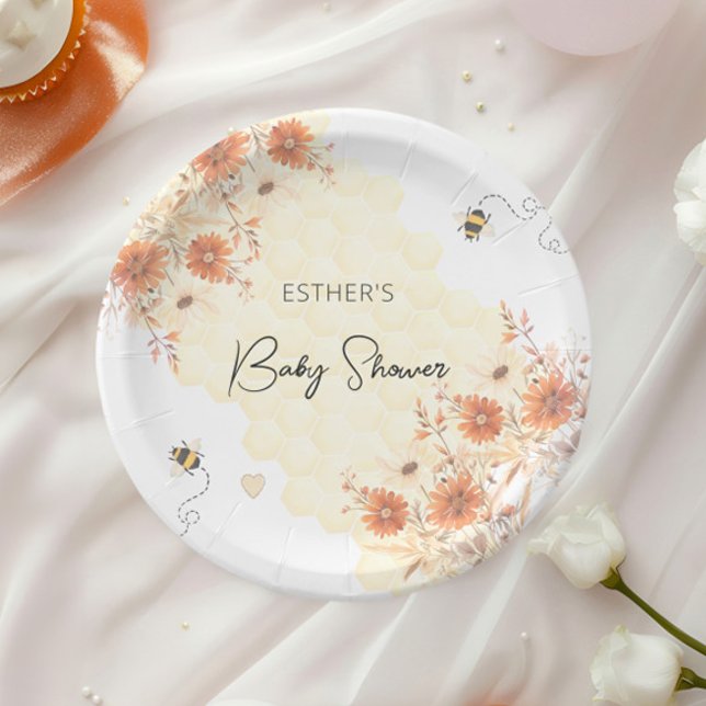 Plato De Papel Little Bee Honey Boho Wildflower Baby Shower (Subido por el creador)