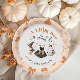 Plato De Papel Little Boo Clothesline Bow Naranja Baby Shower