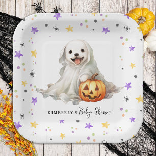 Plato De Papel Little Boo Cuo Halloween Watercolor Baby Shower
