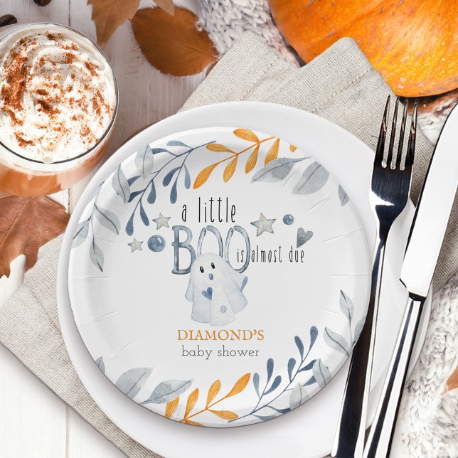 Plato De Papel Little Boo Cute Halloween Baby Shower (Little Boo fall baby shower paper plates)