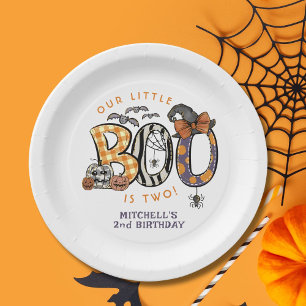 Plato De Papel Little Boo es dos cumpleaños de Halloween