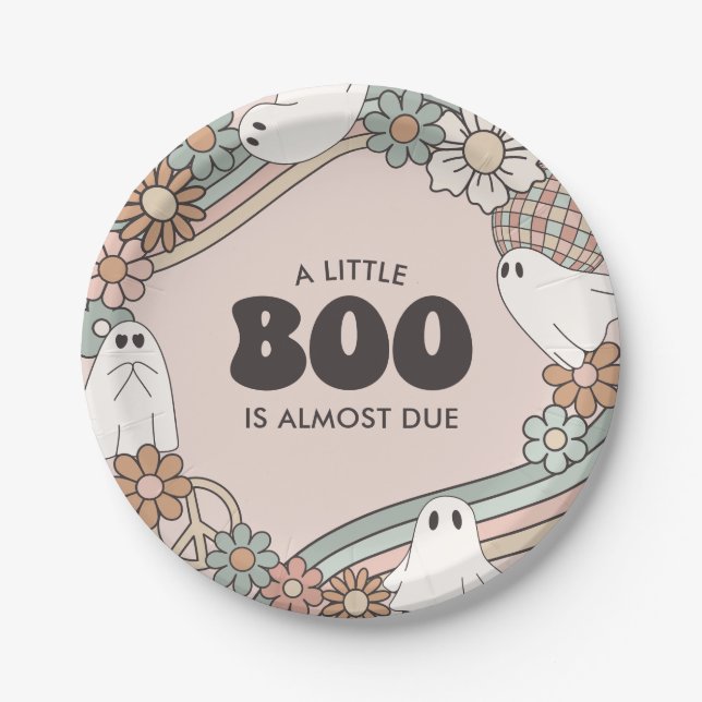 Plato De Papel Little Boo Ghost Halloween Baby Shower (Anverso)