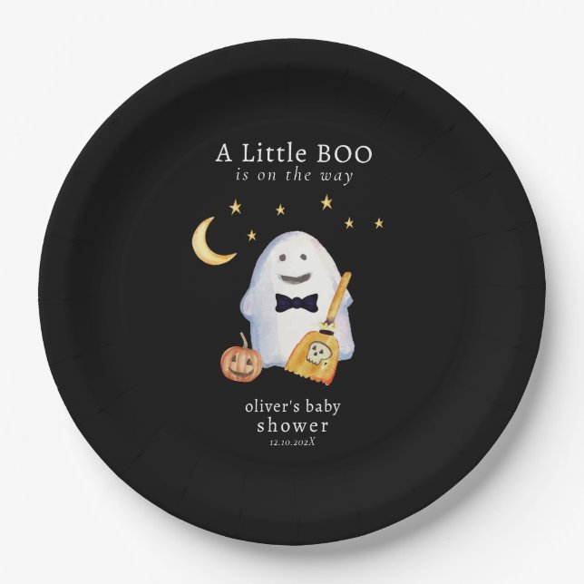 Plato De Papel Little Boo Ghost Hollaween Baby Shower (Anverso)