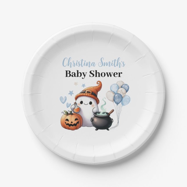 Plato De Papel Little Boo Halloween Boy Baby Shower (Anverso)