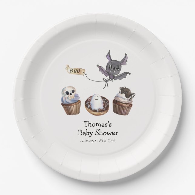 Plato De Papel Little Boo Halloween cupcake Baby Shower (Anverso)