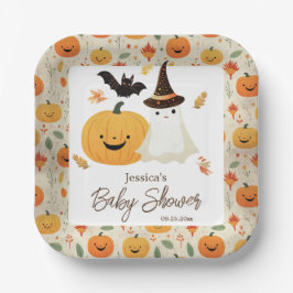 Plato De Papel Little Boo Halloween Pattern Baby Shower