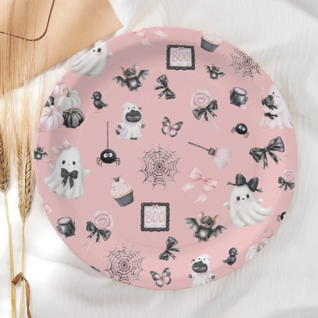 Plato De Papel Little Boo Halloween Pink Baby Shower (Subido por el creador)