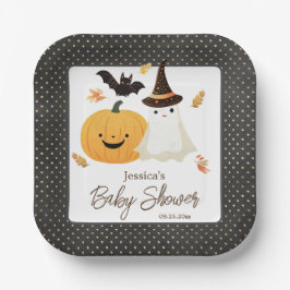 Plato De Papel Little Boo Halloween Pollka Dot Baby Shower