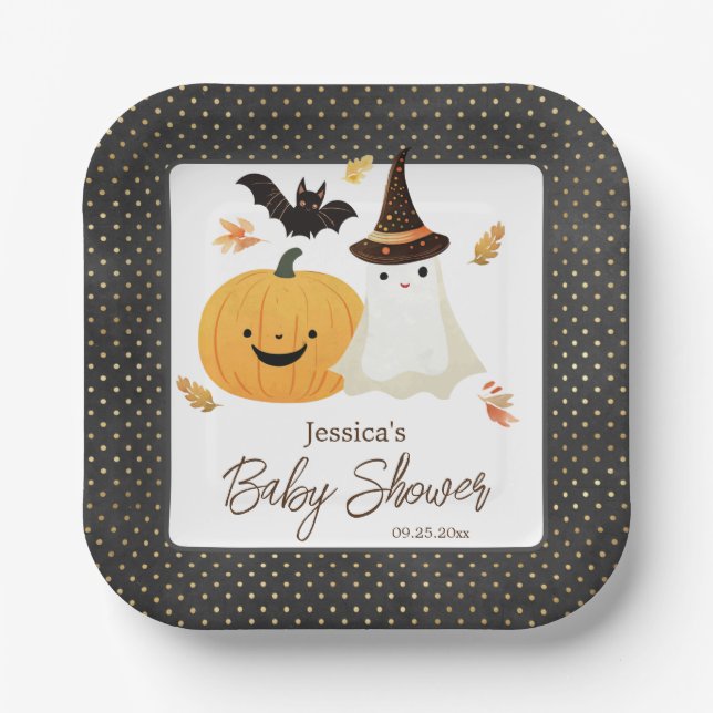 Plato De Papel Little Boo Halloween Pollka Dot Baby Shower (Anverso)