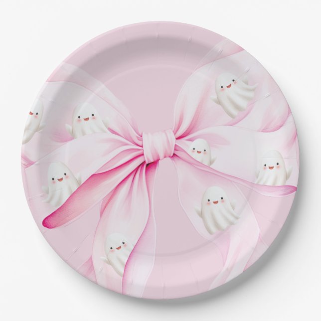 Plato De Papel Little Boo PINK Bow Baby Shower (Anverso)