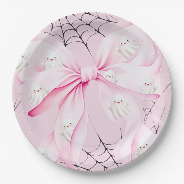 Plato De Papel Little Boo PINK Bow Baby Shower (Anverso)