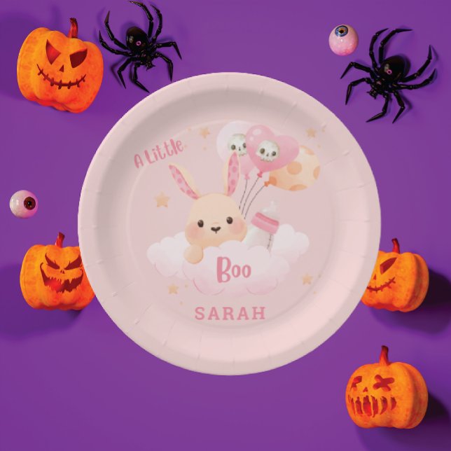 Plato De Papel Little Boo Pink Halloween Baby Shower (pink halloween decor, halloween themed baby shower)