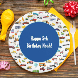 Plato De Papel Little Boy Cars Patrón Vehículo Paro de Cumpleaños