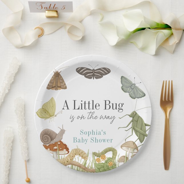 Plato De Papel Little Bug Insects Mushroom Boy Baby Shower (Boda)