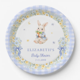 Plato De Papel Little Bunny Gingham Boy Baby Shower