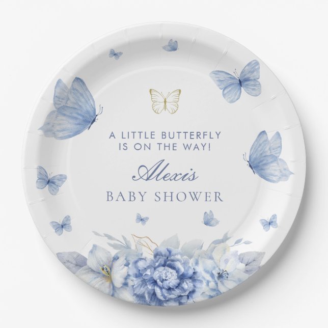Plato De Papel Little Butfly Boy Baby Shower (Anverso)