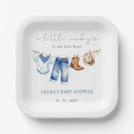 Plato De Papel Little Cowboy Boy Baby Shower