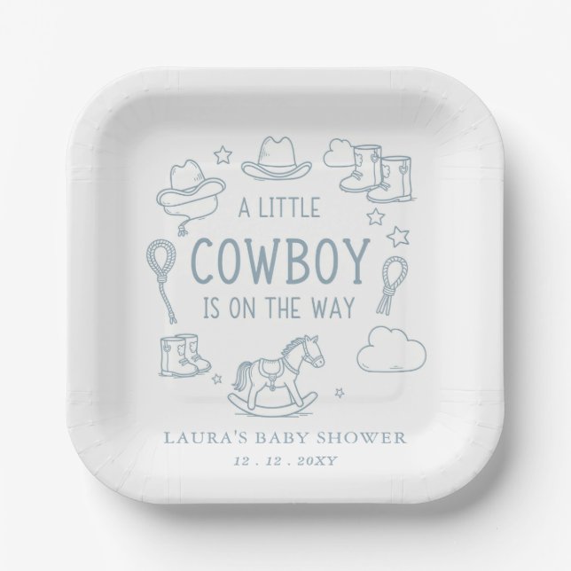 Plato De Papel Little Cowboy Boy Baby Shower (Anverso)