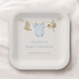 Plato De Papel Little Cowboy Clothesline Baby Shower Party