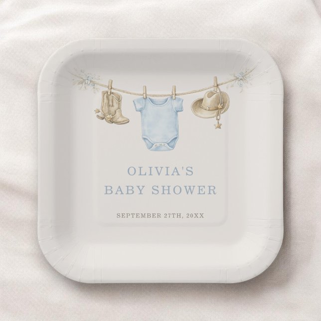 Plato De Papel Little Cowboy Clothesline Baby Shower Party (Subido por el creador)