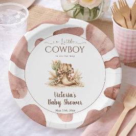 Plato De Papel Little Cowboy Texas Cow Print Boy Baby Shower