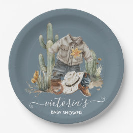 Plato De Papel Little Cowboy Western Watercolor Baby Shower