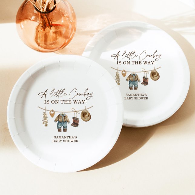 Plato De Papel Little Cowboy, Western Wild West Rodeo Baby Shower (Subido por el creador)