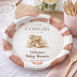 Plato De Papel Little Cowgirl Rustic Cowhide Girl Baby Shower