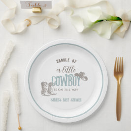 Plato De Papel Little Cowgirl Western Blue Boy Baby Shower