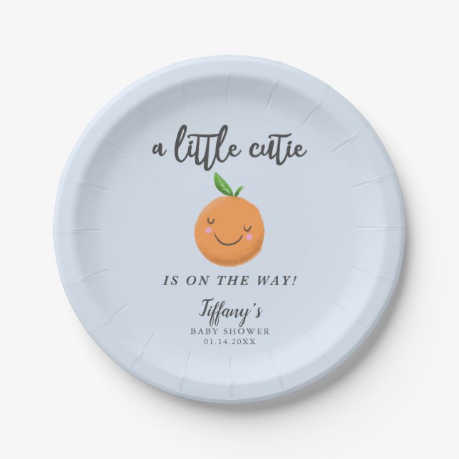 Plato De Papel Little Cutie Baby Shower Blue Clementine (Anverso)
