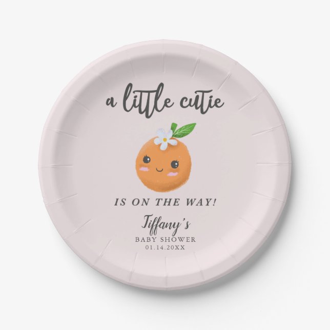 Plato De Papel Little Cutie Baby Shower Pink Clementine (Anverso)