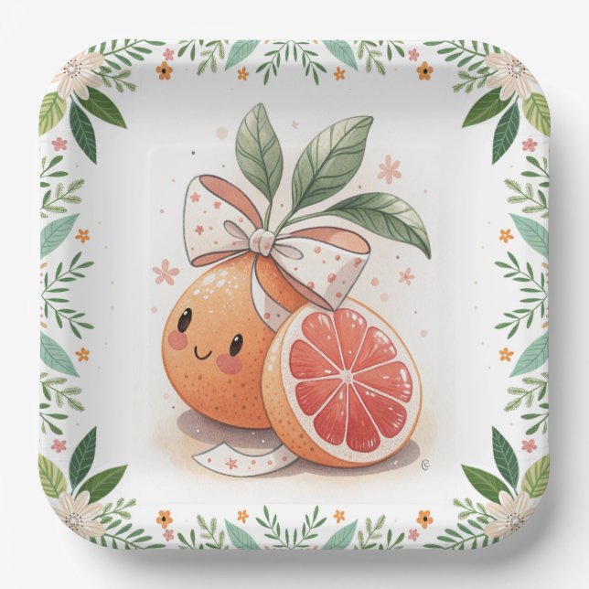 Plato De Papel Little Cutie Citrus Grapefruit Coquette Botanical (Anverso)