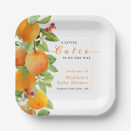 Plato De Papel Little Cutie Citrus Naranja Clementine Baby Shower
