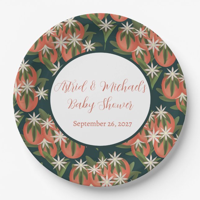 Plato De Papel Little Cutie Clementine | Citrus Theme Baby Shower (Anverso)