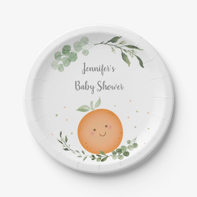 Plato De Papel Little Cutie Greenery Baby Shower (Anverso)