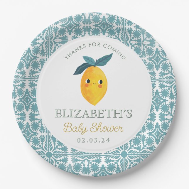 Plato De Papel Little Cutie Lemon Citrus Baby Shower (Anverso)
