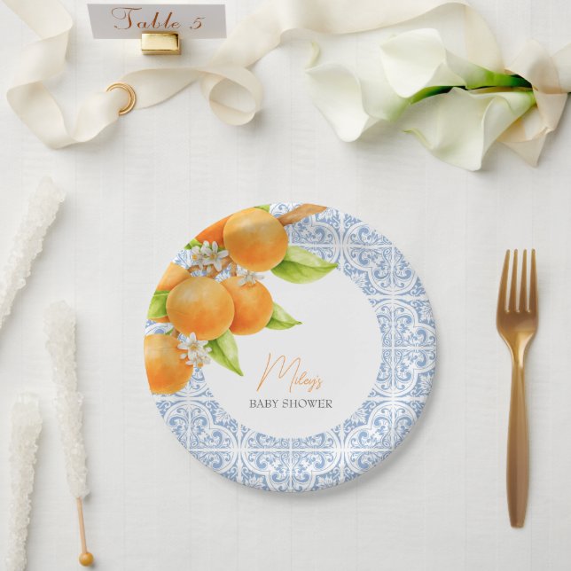 Plato De Papel Little Cutie Mediterranean Tiles Baby Shower (Boda)